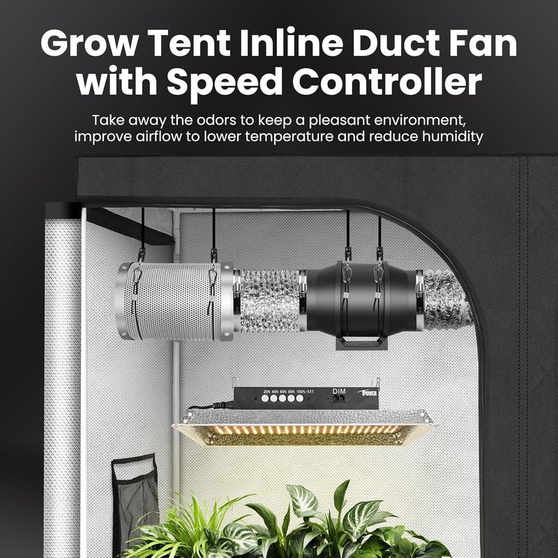 iPower Inline Duct Fan 6 Inch 395 CFM with Variable Speed Controller, Exhaust HVAC Blower for Grow Tent, Basement, Greenhouse, Attic, Black - Image 2